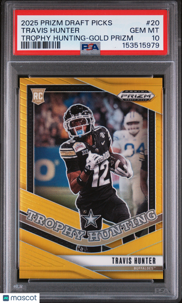2025 Panini Prizm Draft Picks Trophy Hunting Travis Hunter #20 Gold PSA 10