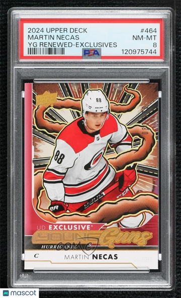2024-25 Upper Deck Series 2 - Young Guns Renewed - Exclusives Martin Necas #464.3 Exclusives /100 PSA 8
