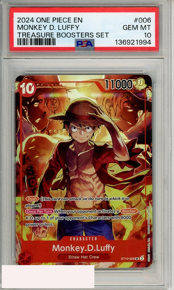 2024 ONE PIECE PROMOS MONKEY D LUFFY #006 TREASURE BOOSTERS SET PSA 10 GEM MT