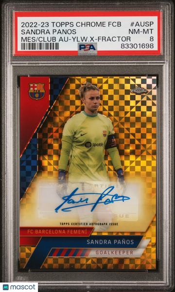 2022 Topps Chrome FC Barcelona Mes Que Un Club Autographs Sandra Panos #AUSP Mes/Club Au-Ylw.X-Fractor PSA 8