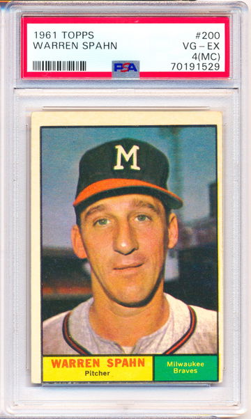 1961 Topps #200 Warren Spahn PSA 4 - JUST GRADED! NEW CASE!