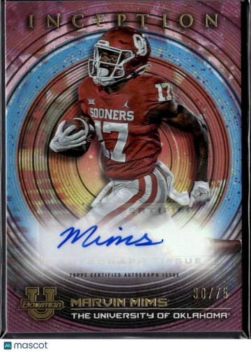 Marvin Mims 2023 Bowman University Inception Prospect Autograph Auto /75 Oklahoma Sooners