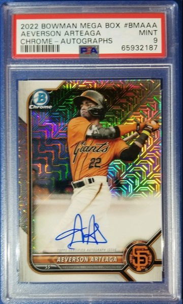 2022 Bowman Mega Box Chrome Autographs Aeverson Artega #BMAAA PSA 9 Giants