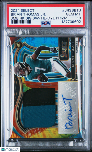 2024 Panini Select Jumbo Rookie Signature Swatches Brian Thomas JR. #JRSSBTJ JMB RK Tie Dye Prizm PSA 10