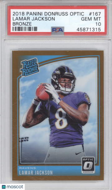 2018 Donruss Optic Rated Rookie Lamar Jackson #167 Bronze PSA 10