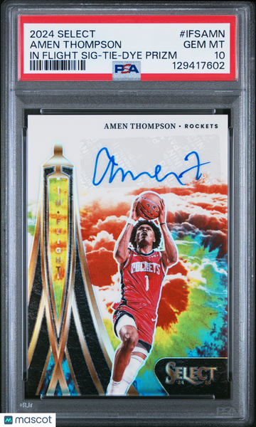 2024 Panini Select In Flight Signatures Amen Thompson #IFSAMN Tie Dye Prizm PSA 10