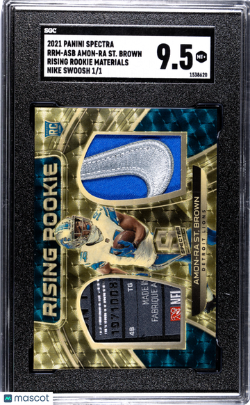2021 Panini Spectra Amon-Ra ST. Brown #RRM-ASB Rising Rookie Mat. Nike Swoosh SGC 9.5