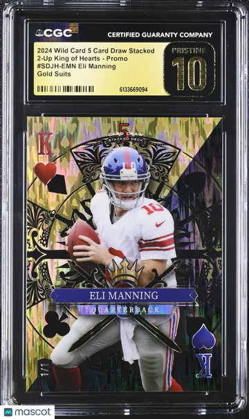 2024 Wild Card 5 Card Draw Stacked Eli Manning #SDJH-EMN Gold Suits 2-Up King of Hearts - Promo CGC 10
