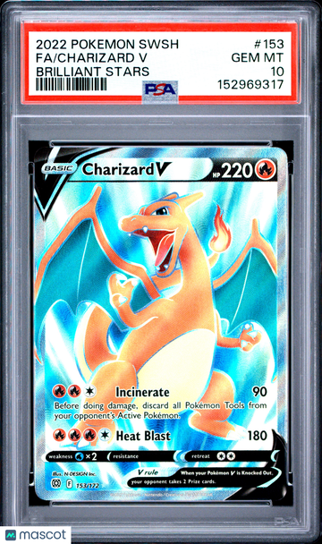 2022 Pokemon Sword & Shield Brilliant Stars Charizard V #153 PSA 10