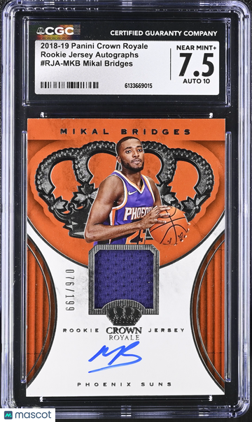 2018-19 Panini Crown Royale Mikal Bridges Rookie Jersey Autographs Basketball Trading Card CGC 7.5 Auto 10 /199