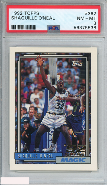 1992 TOPPS SHAQUILLE O NEAL #362 ROOKIE RC ORLANDO MAGIC HOF PSA 8 NM-MT