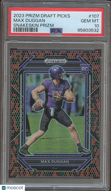 2023 Panini Prizm Draft Picks Max Duggan #107 Snake Skin Prizm Parallel/Variety Rookie Base Set PSA 10