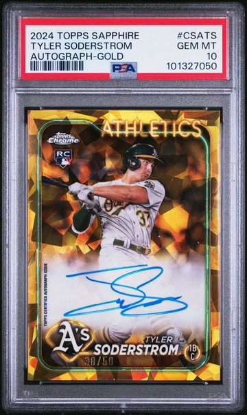 2024 Topps Chrome Sapphire Chrome Sapphire Autographs Autograph-Gold Tyler Soderstrom #CSATS /50 PSA 10