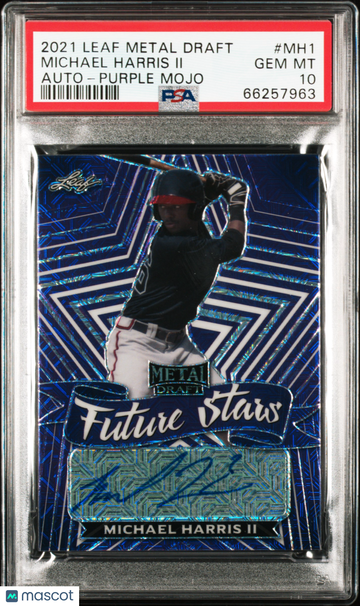2021 Leaf Metal Draft Autographs Michael Harris II #MH1 Purple Mojo PSA 10