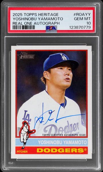2025 Topps Heritage Yoshinobu Yamamoto Real One Autograph PSA 10