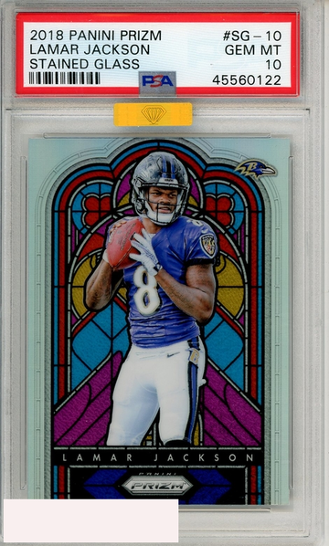 2018 PANINI PRIZM STAINED GLASS LAMAR JACKSON #SG-10 PSA 10 GOLD DIAMOND RC