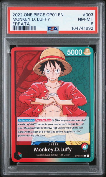 2022 One Piece Romance Dawn Errata Monkey D. Luffy #3 PSA 8
