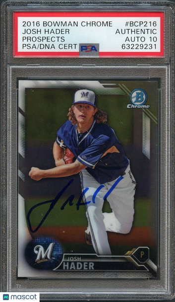 2016 Bowman Chrome Prospects Josh Hader #BCP216 Prospects PSA A Auto 10