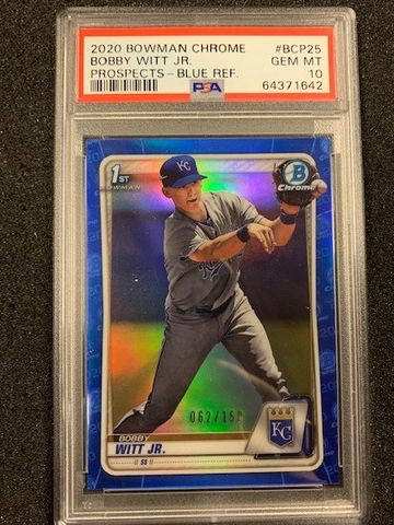 2020 Bowman Chrome Bobby Witt Jr. Prospect Blue Ref PSA 10