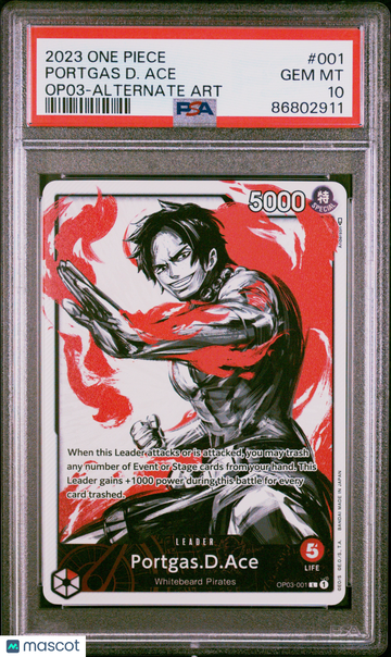 2023 One Piece Op03-Pillars Of Strength Portgas D. Ace Alternate Art PSA 10 #001