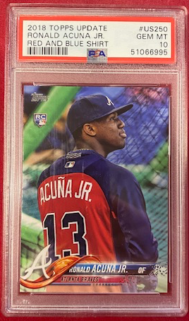 2018 Topps UPDATE Ronald Acuna Jr. ( BRAVES ) PSA 10 RED AND BLUE SHIRT SP VARIATION RC!