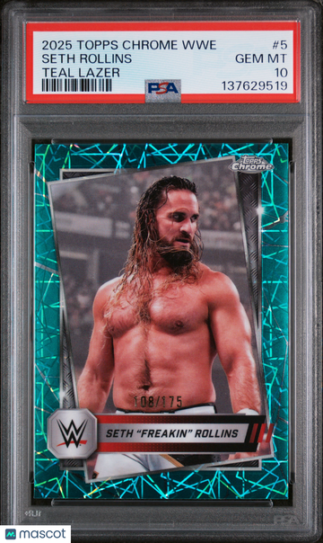 2025 Topps Chrome WWE Seth Rollins #5 Teal Lazer /175 PSA 10