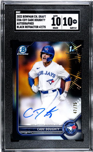 2022 Bowman Draft Black Refractor Cade Doughty #CDA-CDY Auto /75 SGC 10 Auto 10