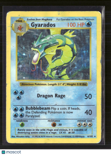 1999 Base Set Gyarados Holo Rare #6/102