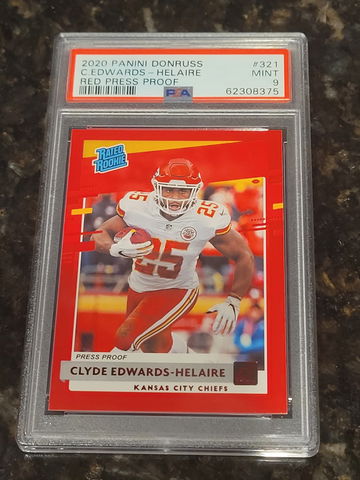 2020 Donruss Clyde Edwards-Helaire Rated Rookie Red Press Proof #321 PSA 9 MINT