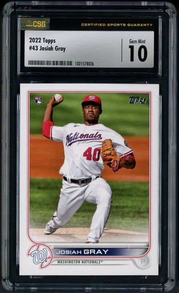 2022 Topps Series 1 Josiah Gray RC #43 CSG 10 Gem Mint - Washington Nationals