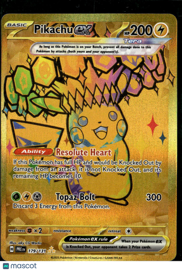 2025 Scarlet & Violet White Flare Pikachu EX Holo Secret Rare HR #179/131