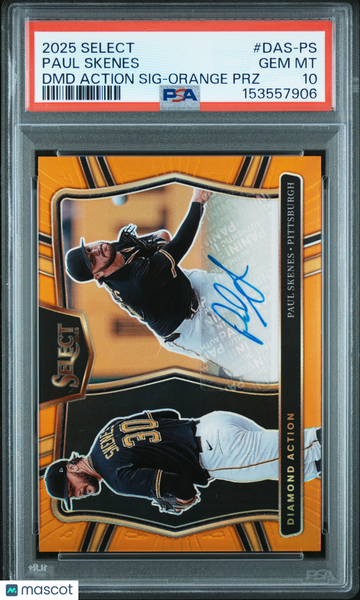 2025 Panini Select Diamond Action Signatures Paul Skenes #DAS-PS DMD Orange PRZ PSA 10