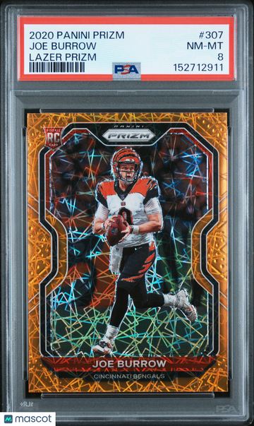 2020 Panini Prizm Joe Burrow #307 Lazer Rookie RC PSA 8