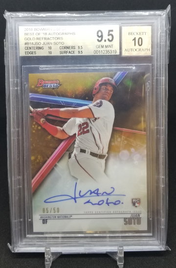 Juan Soto 2018 Bowman's Best Gold Refractor auto bgs 9.5