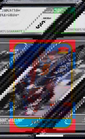 1986 Fleer Basketball HOF 2x MVP 14x All-NBA Karl Malone #68 CSG 8 in new slab.