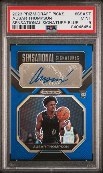 2023 PANINI PRIZM DRAFT PICKS AUSAR THOMPSON SIGNATURES BLUE #SSAST RC PSA 9