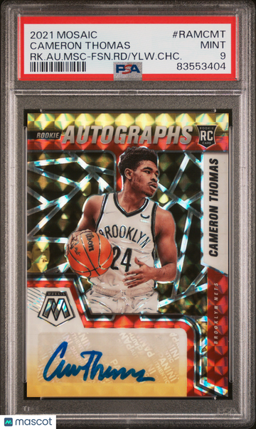 2021 Panini Mosaic Rookie Autographs Mosaic Cameron Thomas #RAMCMT RK. Au. MSC FSN. RD Ylw. CHC. PSA 9