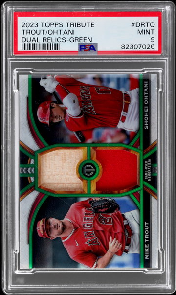 2023 Topps Tribute Mike Trout/shohei Ohtani Dual Player Relics Green PSA 9