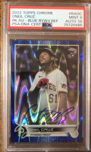 2022 Topps Chrome Oneil Cruz Autograph Blue wave Refractor PSA 9 Mt PSA 10 Auto