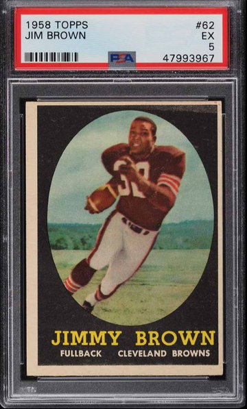 1958 TOPPS FOOTBALL JIM BROWN ROOKIE RC #62 PSA 5 EX (PWCC vault stored)