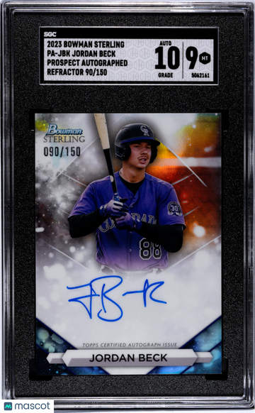 2023 Bowman Sterling Jordan Beck #PA-JBK Pros. Autograph Refractor SGC 9 Auto 10