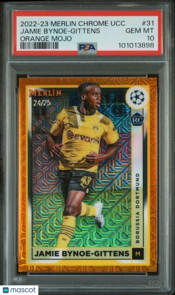 2022-23 Topps Merlin Chrome UEFA Club Competitions Jamie Bynoe-Gittens #31 Orange Mojo /25 PSA 10