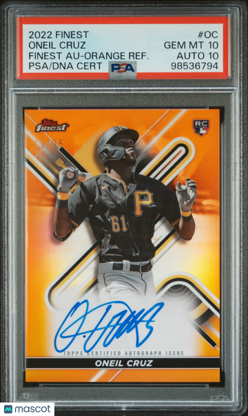 2022 Topps Finest Finest Autographs Oneil Cruz #OC Orange Refractor /25 PSA 10 Auto 10