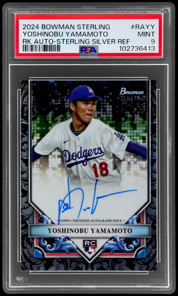 2024 Bowman Sterling Yoshinobu Yamamoto Rookie Autograph Sterling Silver Refractor PSA 9