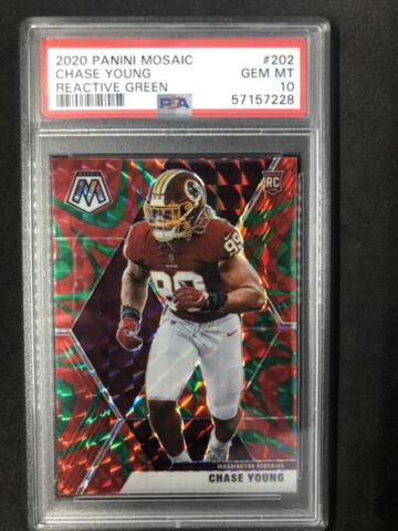 CHASE YOUNG 2020 Panini Mosaic Rookie #202 Green Reactive PSA 10