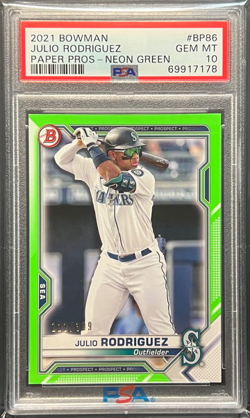 Julio Rodriguez 2021 Bowman Neon Green PSA 10
