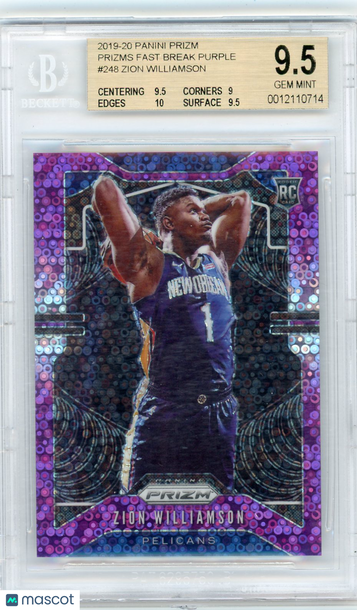 2019 Panini Prizm Zion Williamson #248 Fast Break Purple Prizm BGS 9.5