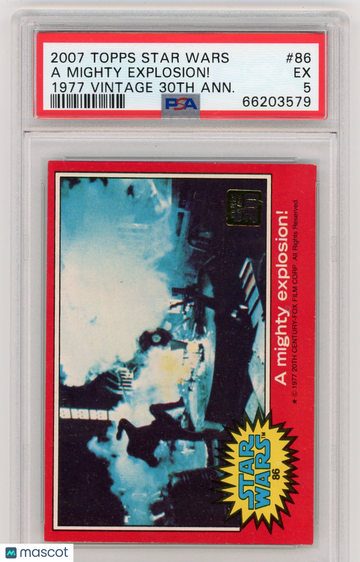 2007 Topps Star Wars 1977 Vintage 30th Anniversary Stamped Card A Mighty Explosion! #86 PSA 5