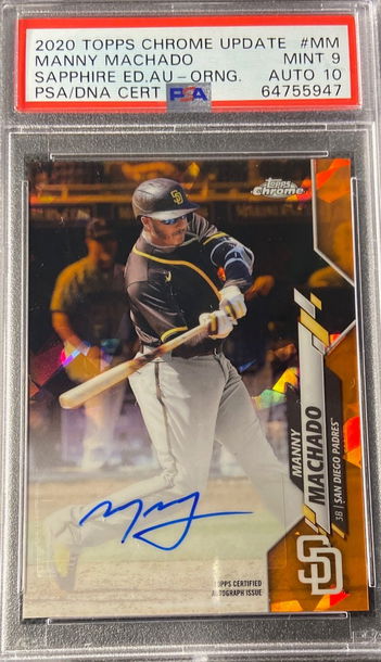 2020 Topps Chrome Update Manny Machado Orange Sapphire PSA 9 POP 1