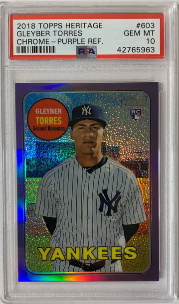 2018 Topps Heritage Gleyber Torres Chrome - Purple Refractor PSA 10 Gem Mint #603